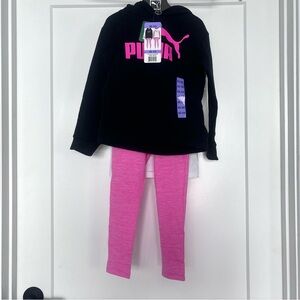 Puma Girls Black, White, Pink 3-piece Set Hooded Shirt, T-Shirt, Pants Sz XS 5/6